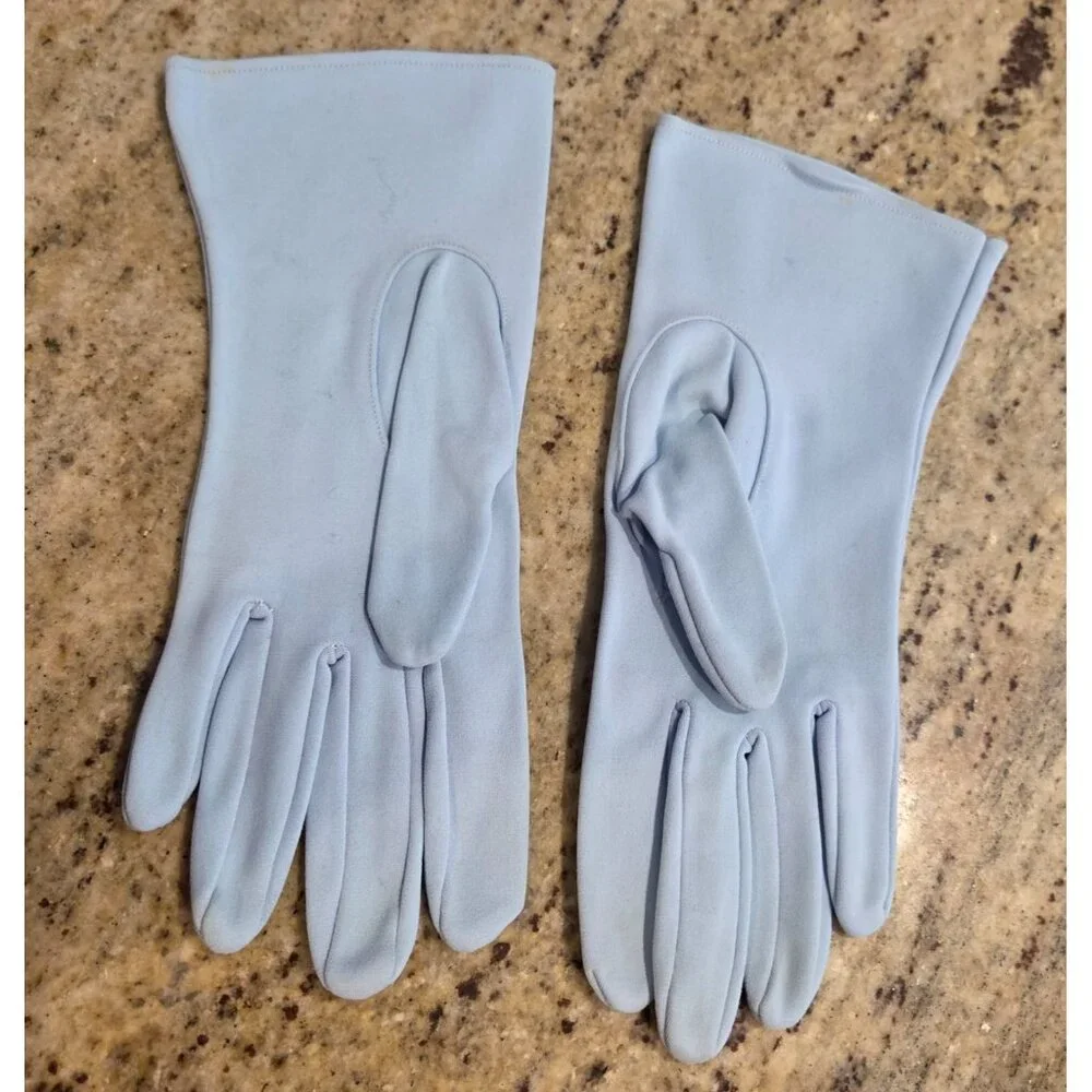 Vintage Womens Size L/XL Light Blue Nylon Formal Gloves Bridgerton